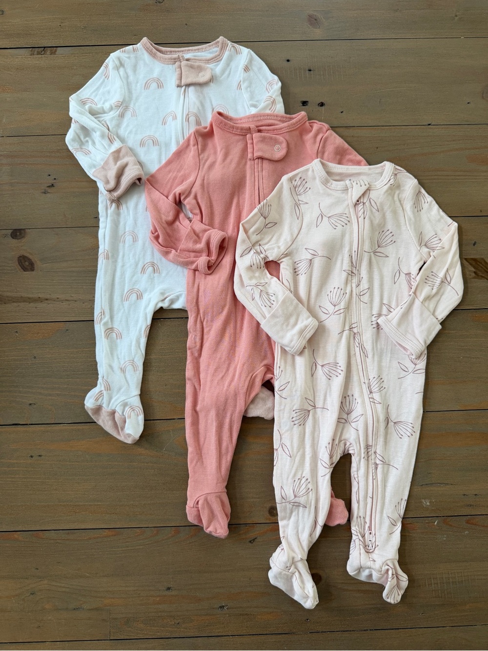 cloud island Pink & Cream Footed Modal One-Piece Sleepers - Pack of 3
